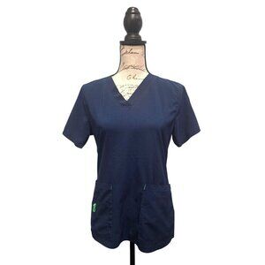EUC Carhartt Women's Force Scrub Top Navy Blue Short Sleeve/Sz S